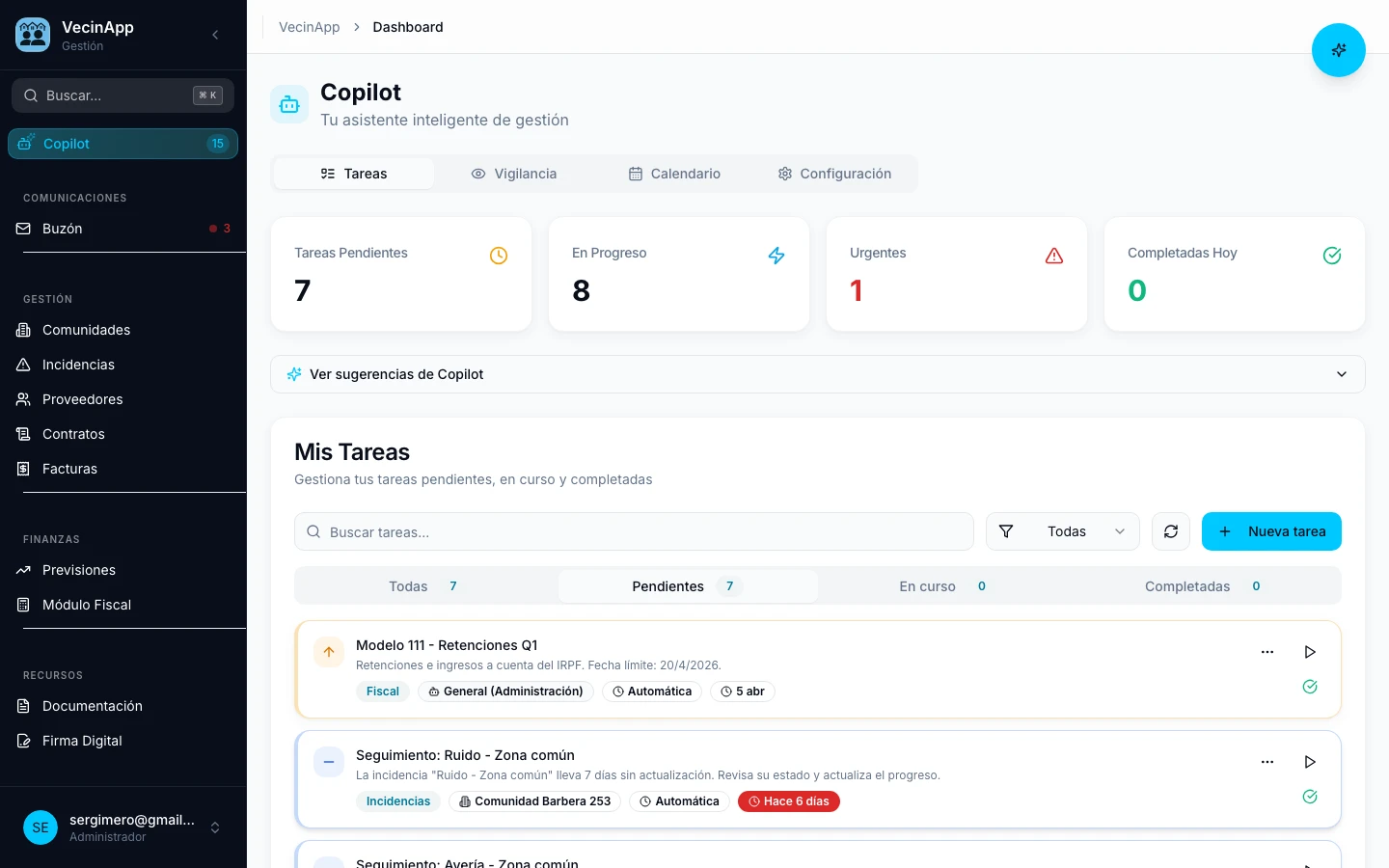 Panel de administración de comunidades VecinApp